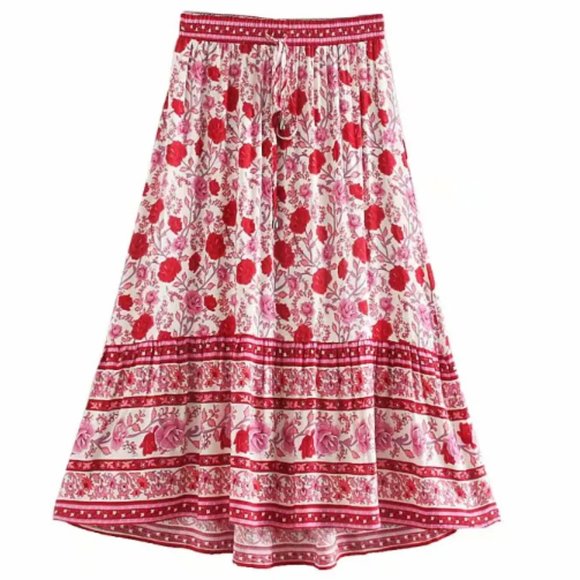 Rose Charm Boho Floral Print Midi Skirt - Picture 4 of 15